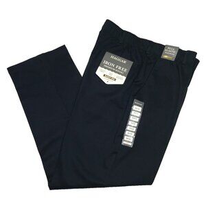 Haggar Premium No Iron Khaki Pants Easy On Elastic Waist Dark Navy FIT *37 x 32